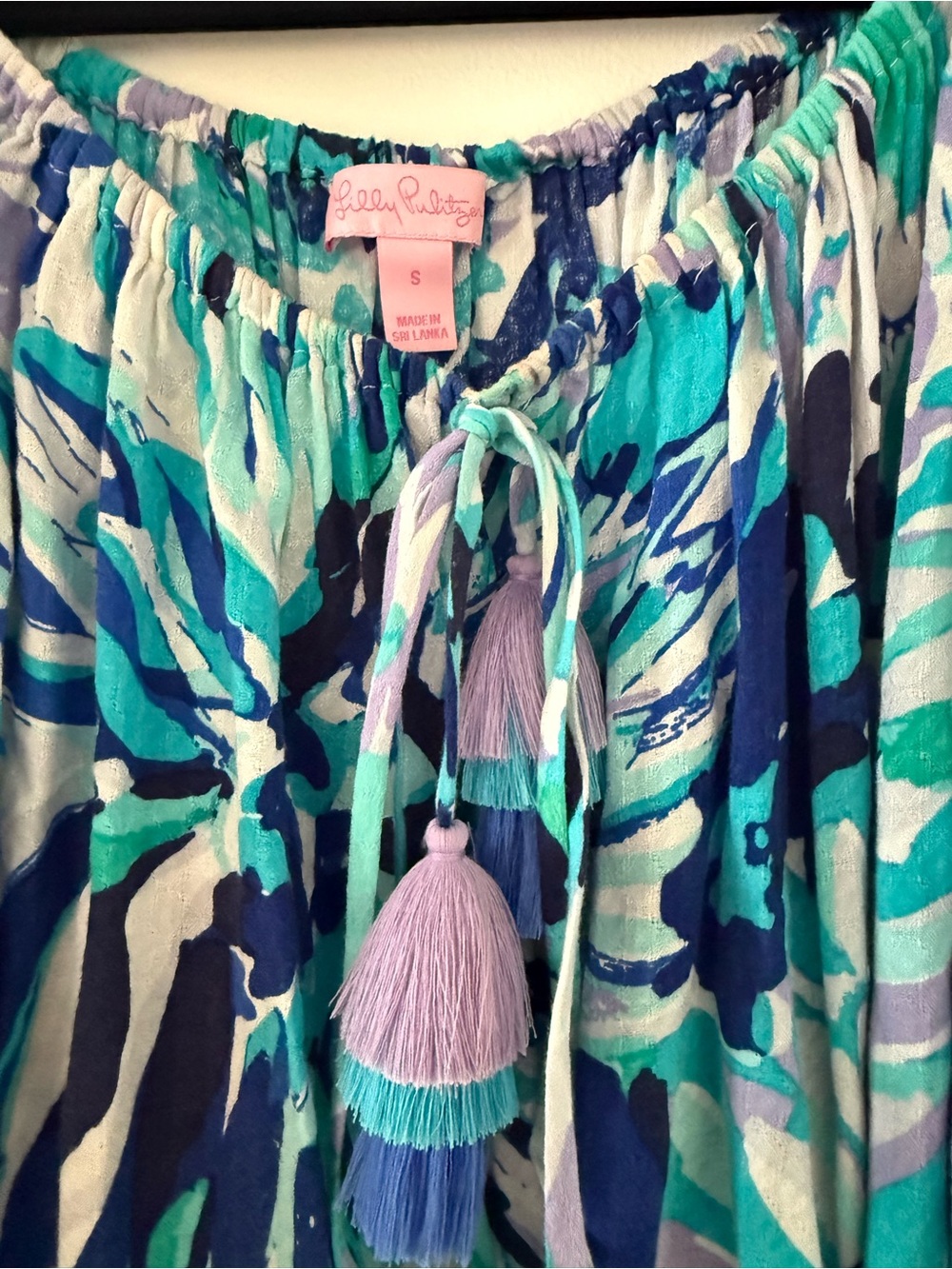 Lilly Pulitzer Teal, Navy & Aqua Printed Tassel Maxi Skirt